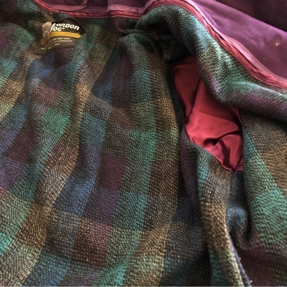 London Fog Trench Coat Women 8 Purple Zipout Plaid Lining Classic Career Vintage - Picture 13 of 15